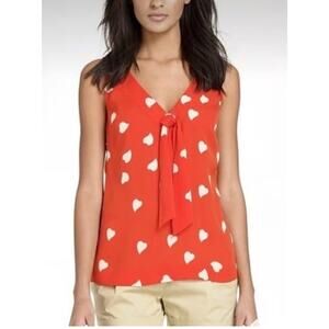 Tory Burch 100% Silk Red Heart Sleeveless Blouse Sz 4